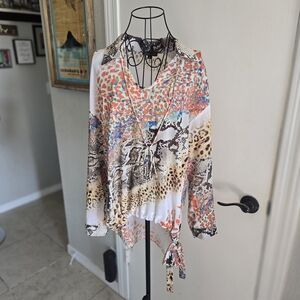 Alberto Makali Multicolor Animal & Snake Print Tie-Hem Blouse